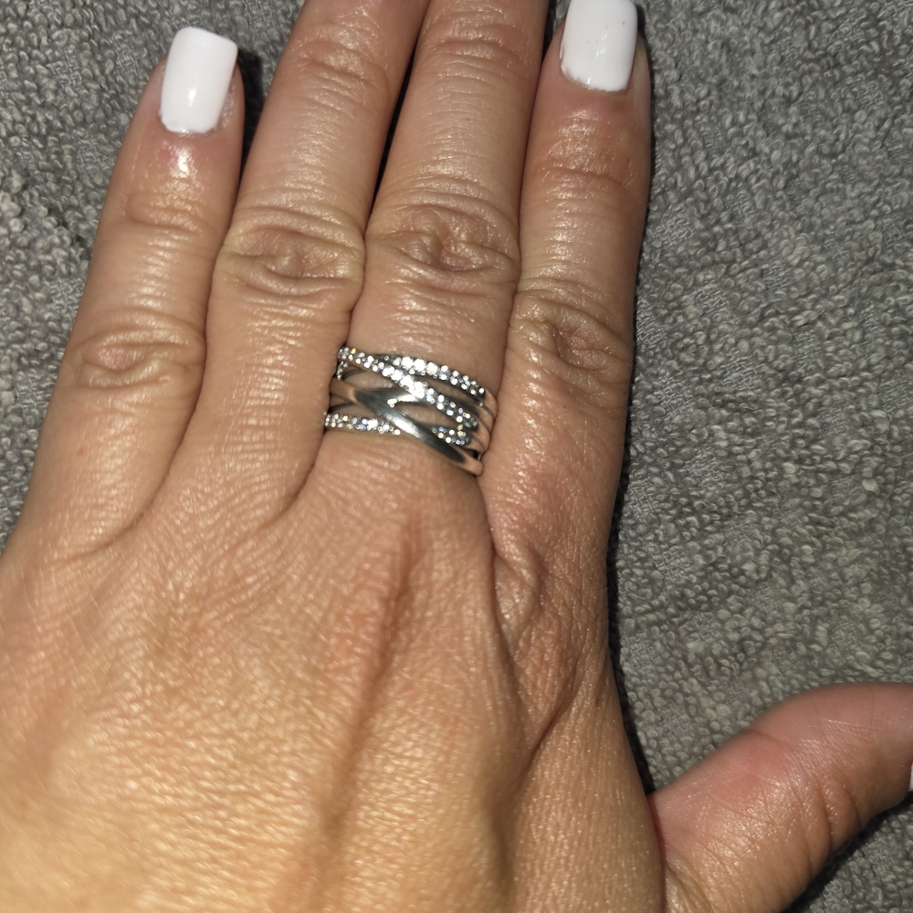 Pandora Silver Crossover Ring With Sparkling Acce… - image 4